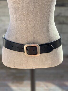 Esprit Vintage Y2K Black Studded Leather Belt 32 Silver Buckle Retro Festival